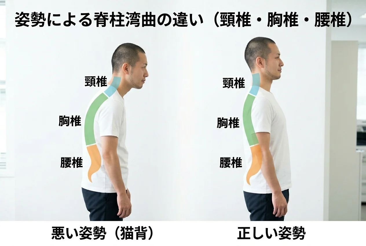 図1：姿勢矯正に関連する筋肉・関節・骨格の構造