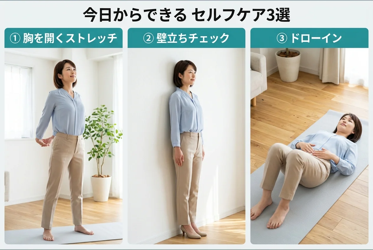 図4：自宅でできる姿勢矯正のセルフケア3選