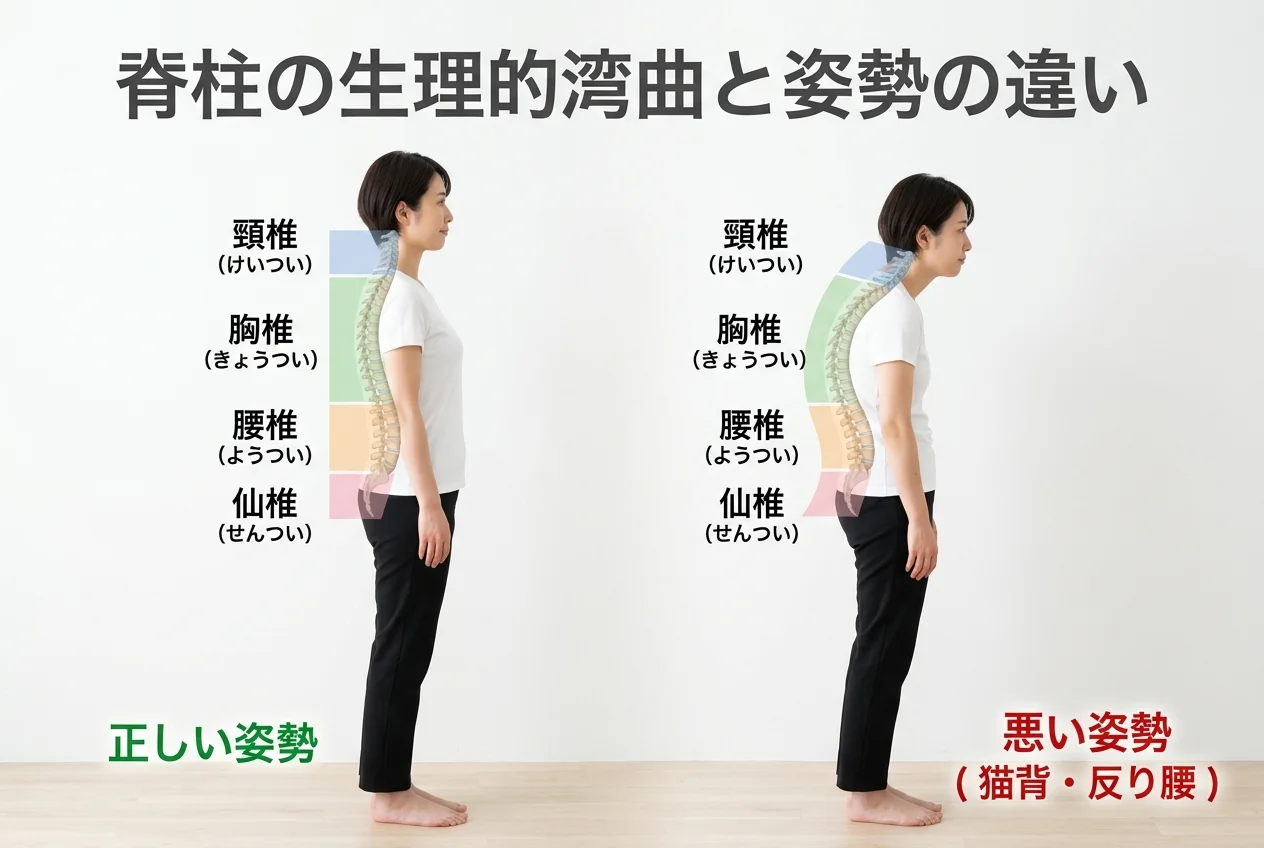 図1：姿勢矯正に関連する筋肉・関節・骨格の構造