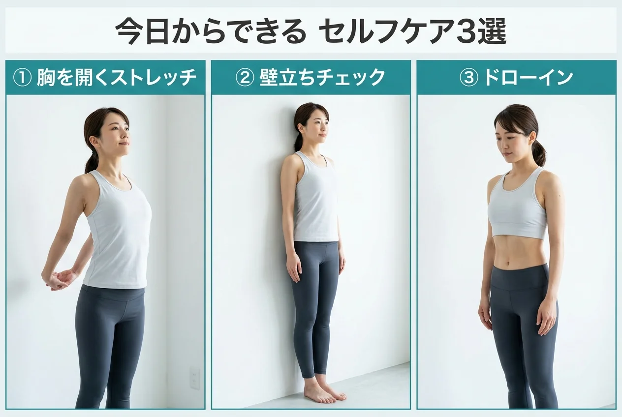 図4：自宅でできる姿勢矯正のセルフケア3選
