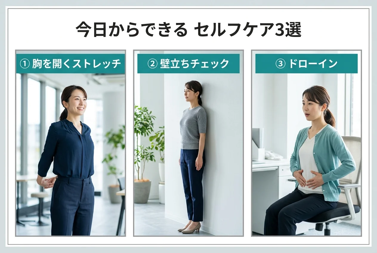 図4：自宅でできる姿勢矯正のセルフケア3選