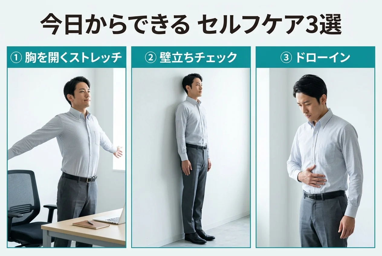 図4：自宅でできる姿勢矯正のセルフケア3選