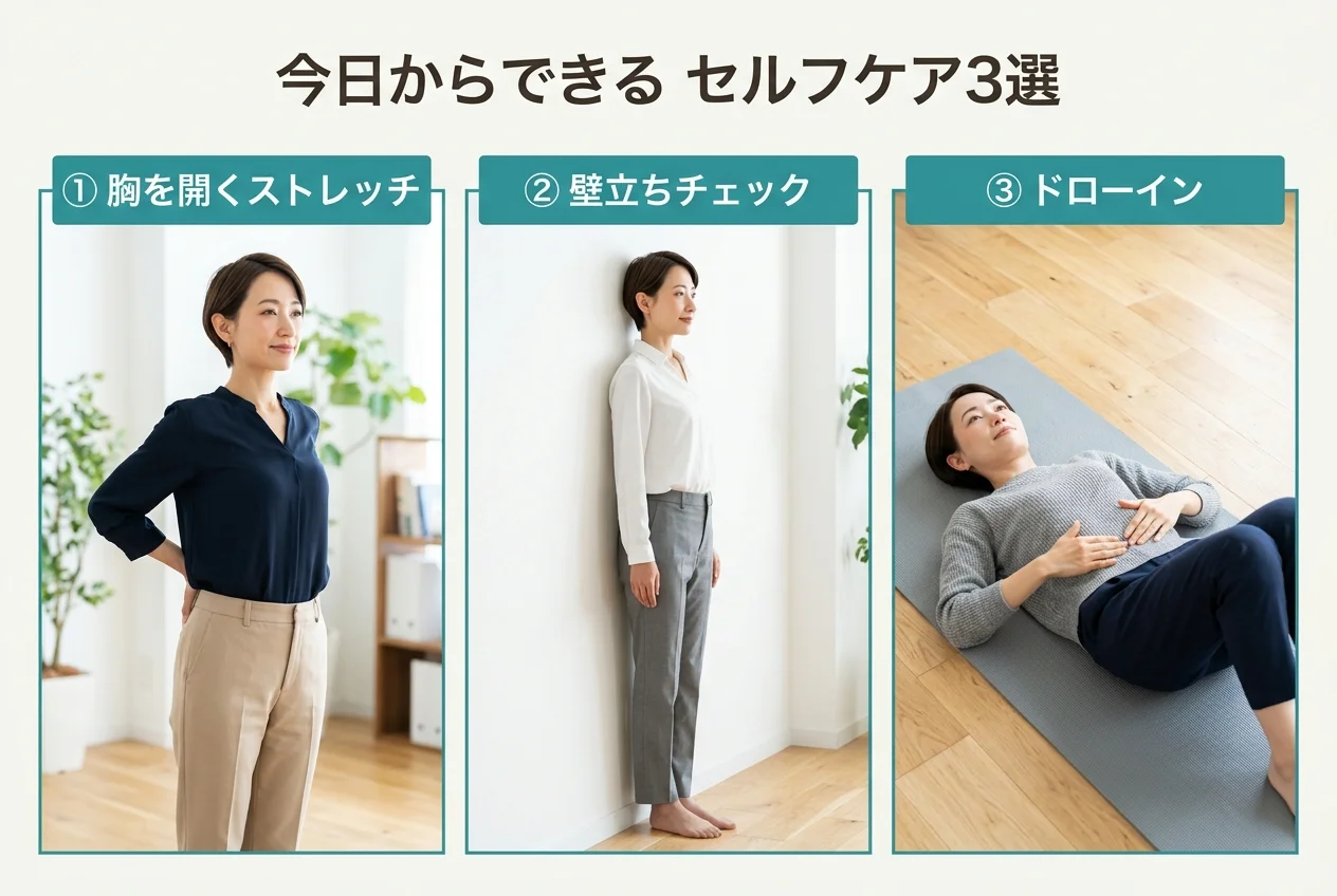 図4：自宅でできる姿勢矯正のセルフケア3選