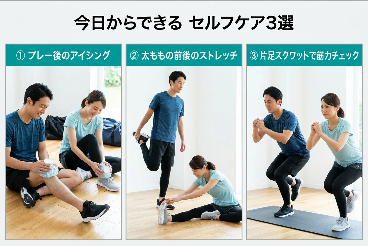 図4：自宅でできるテニスのセルフケア3選