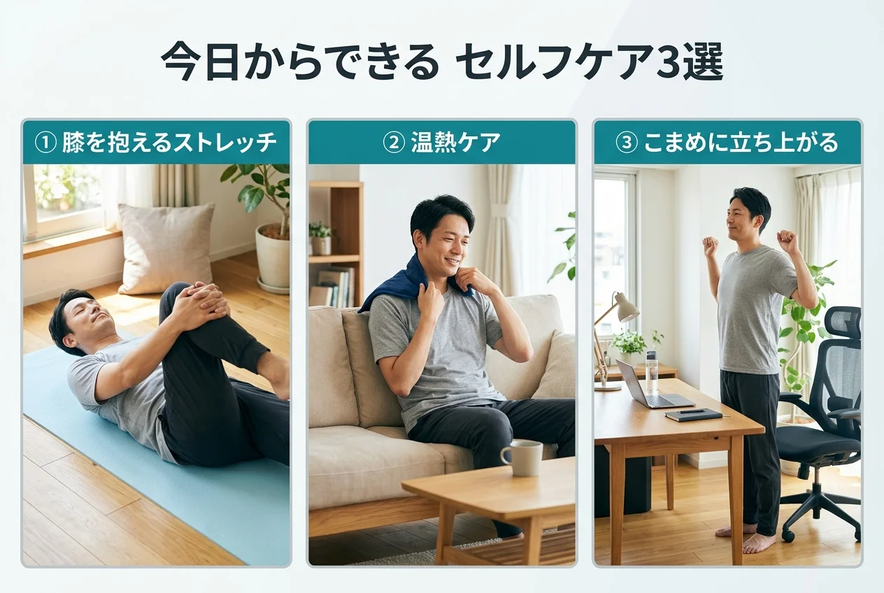 図4：自宅でできる腰痛のセルフケア3選