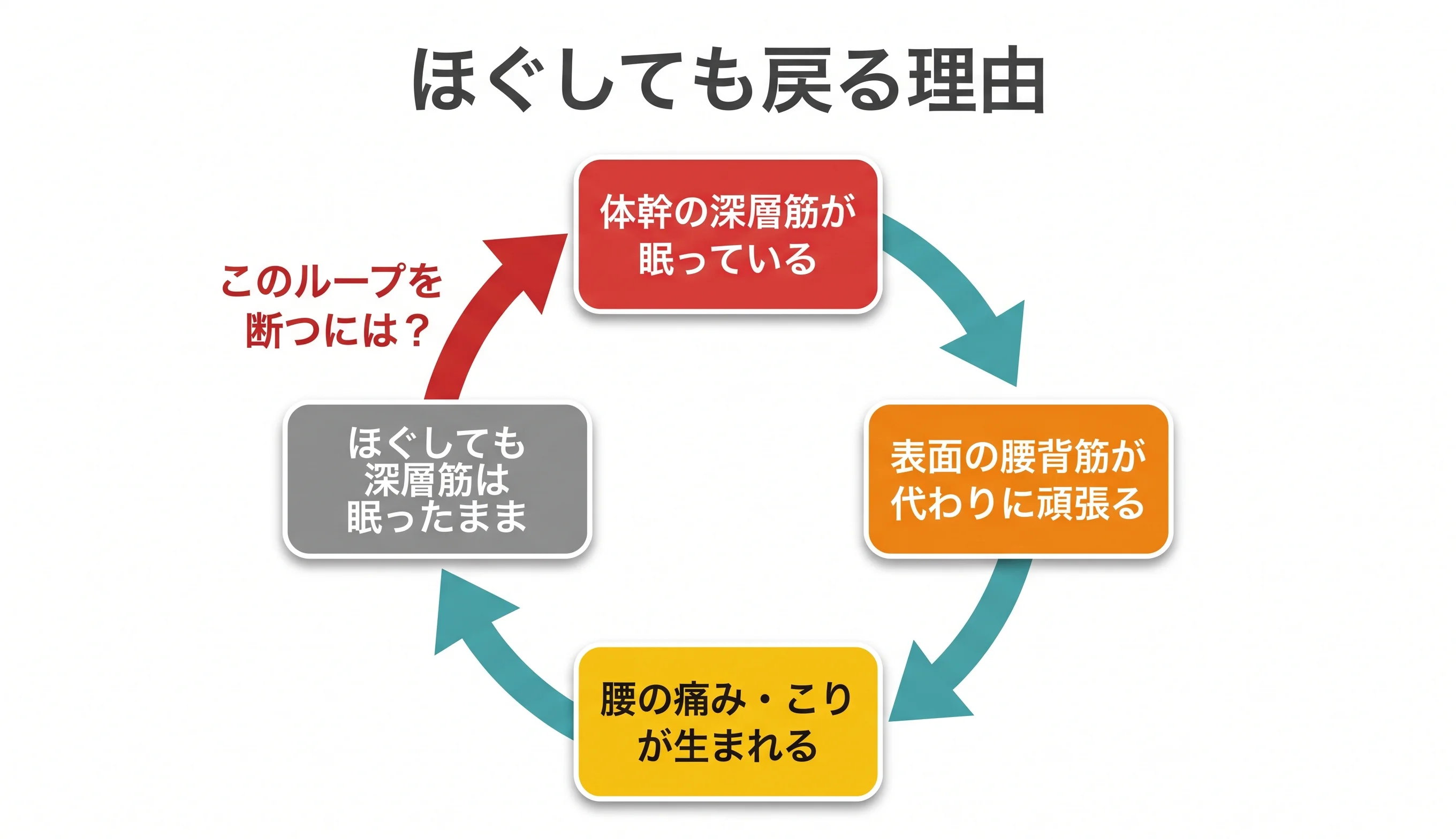 図2：「ほぐしても戻る」悪循環のメカニズム
