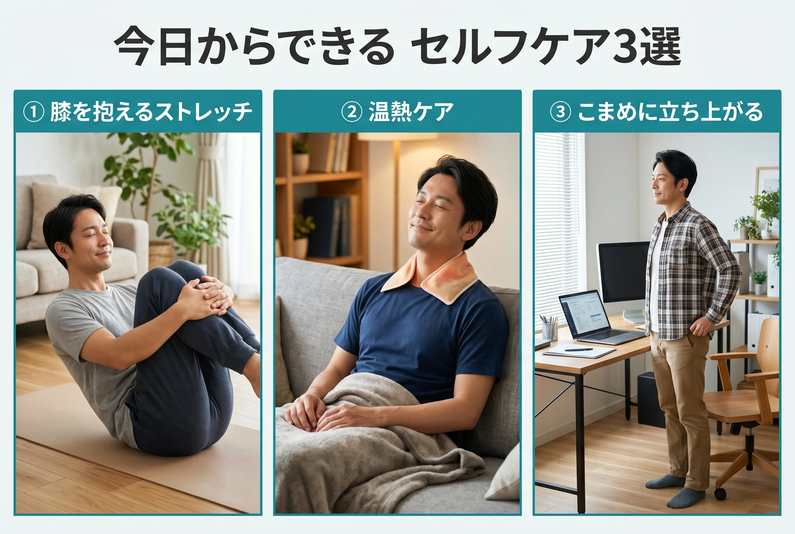 図4：自宅でできる腰痛のセルフケア3選