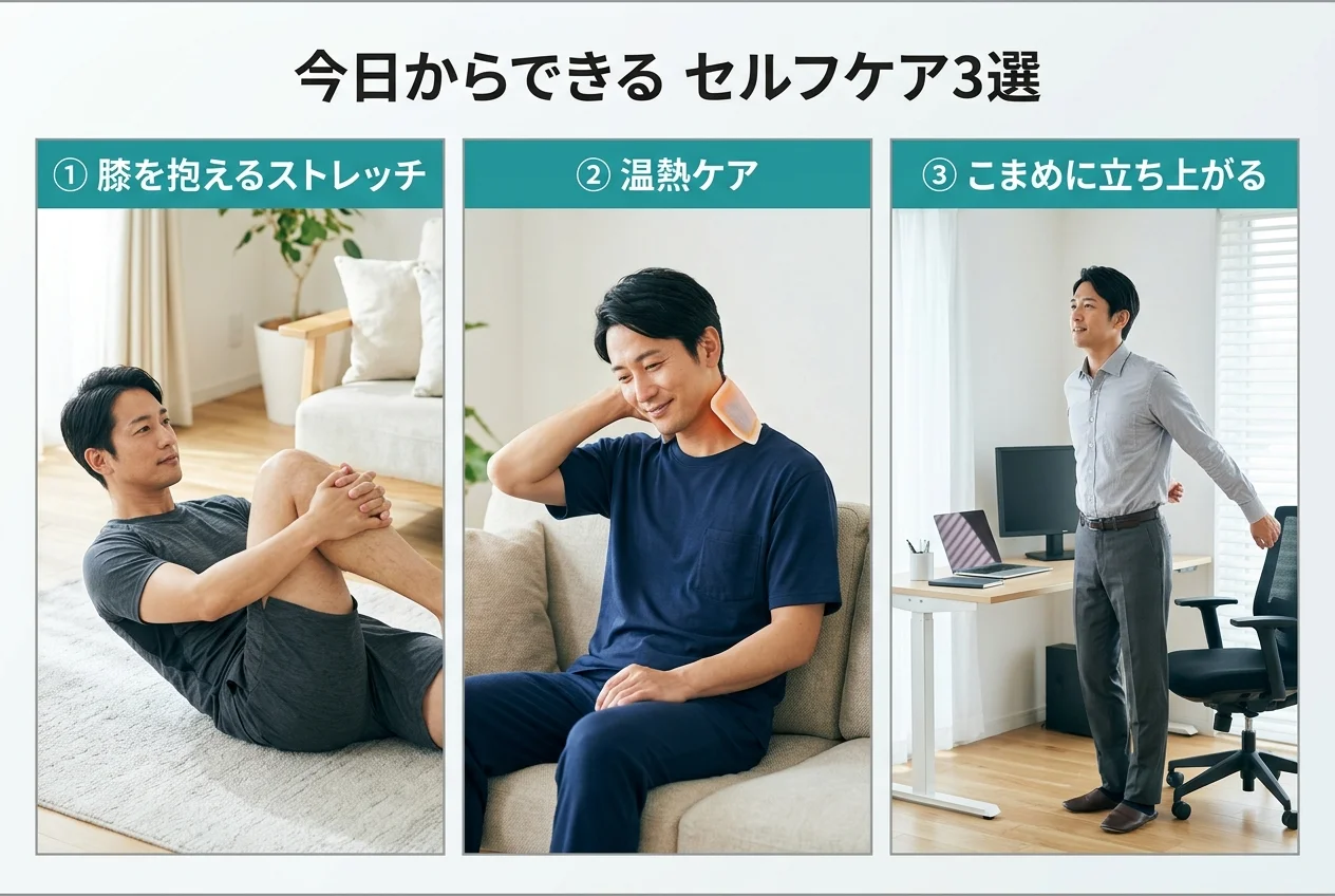 図4：自宅でできる腰痛のセルフケア3選
