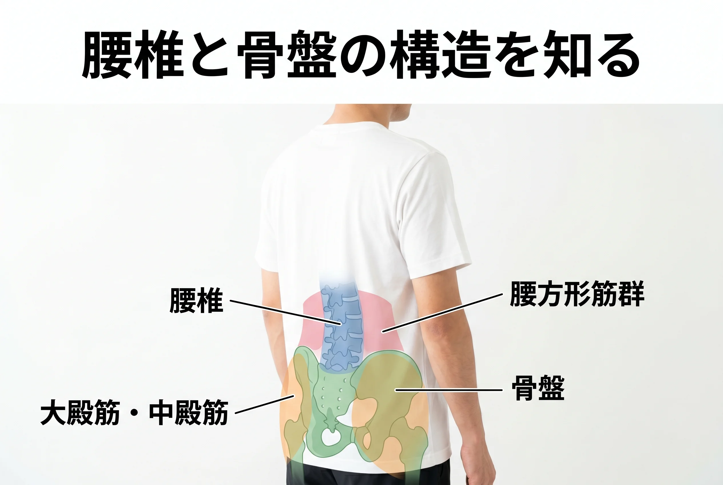 図1：腰痛に関連する筋肉・関節・骨格の構造
