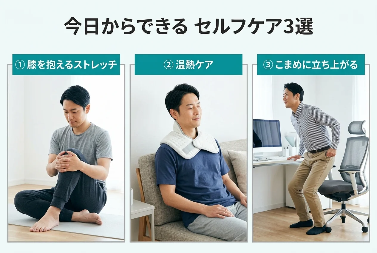 図4：自宅でできる腰痛のセルフケア3選