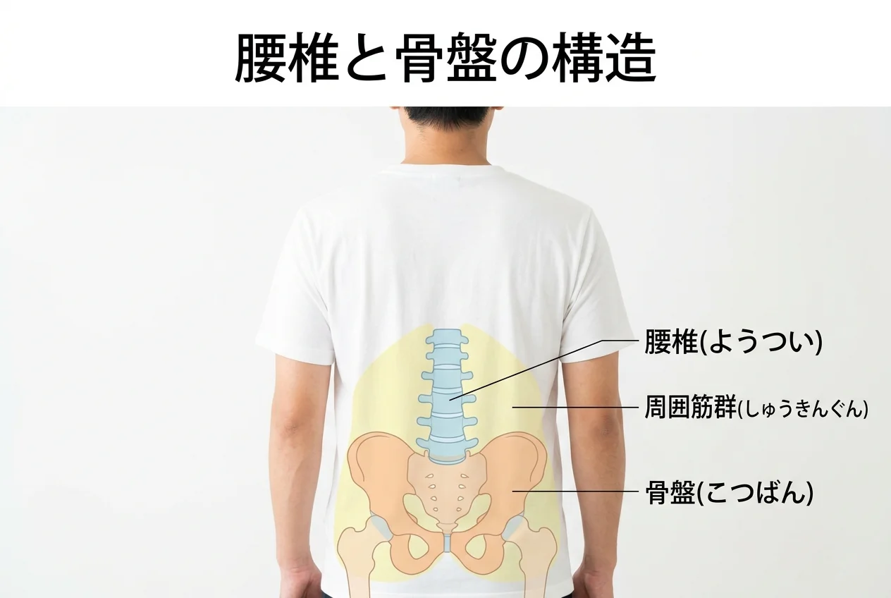 図1：腰痛に関連する筋肉・関節・骨格の構造