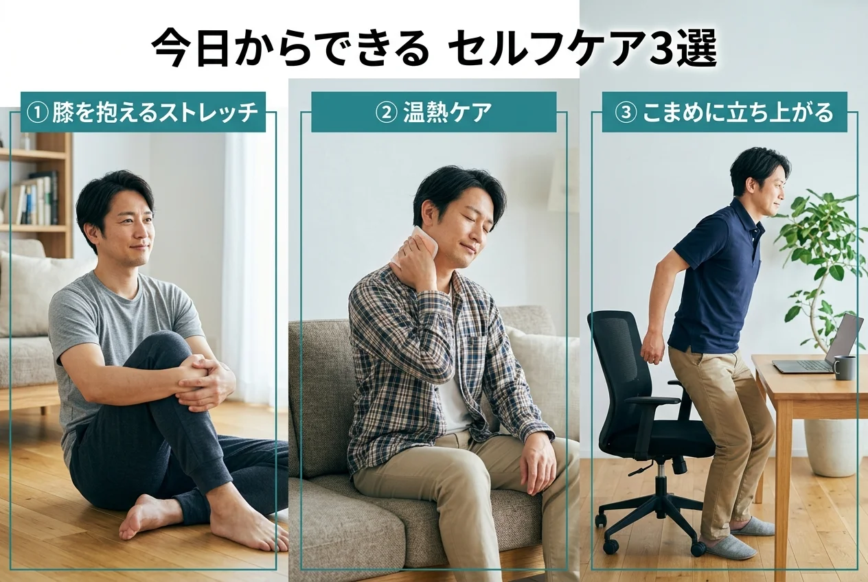図4：自宅でできる腰痛のセルフケア3選