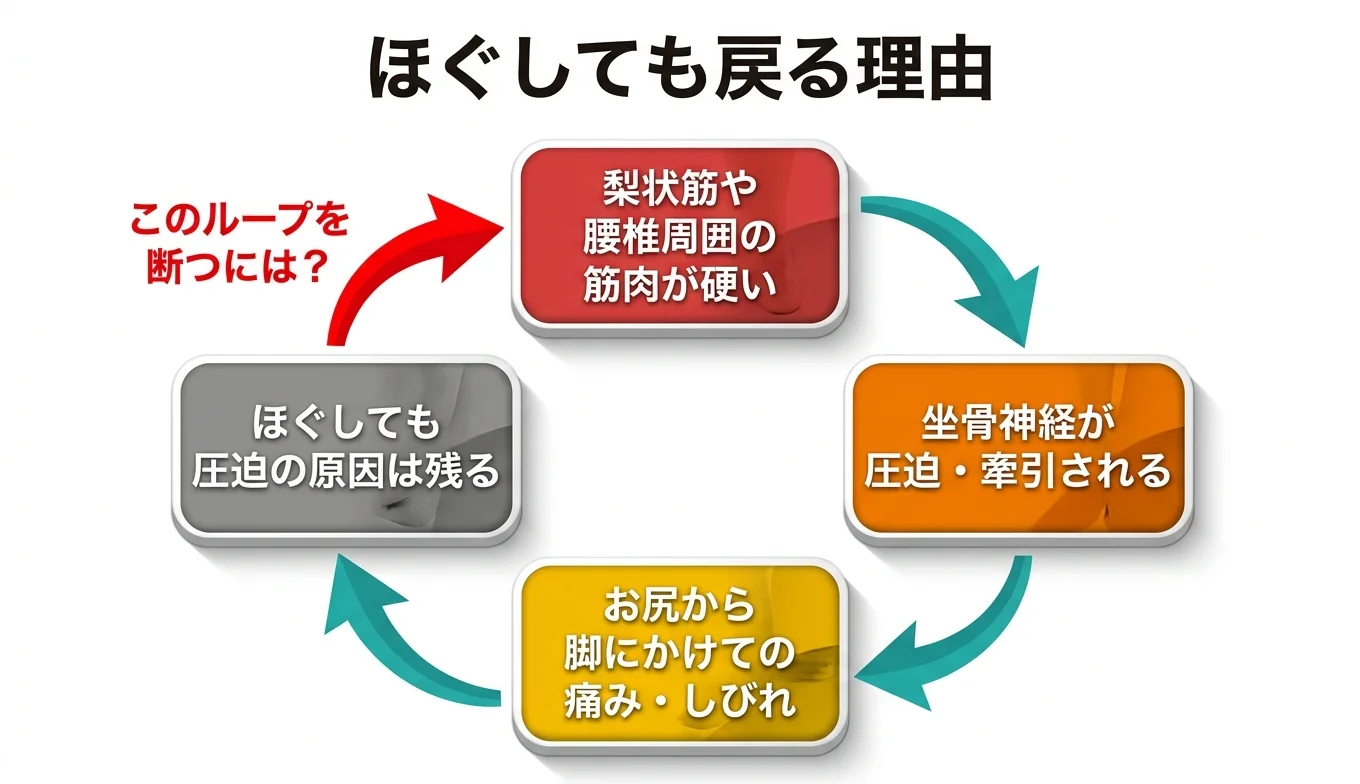 図2：「ほぐしても戻る」悪循環のメカニズム