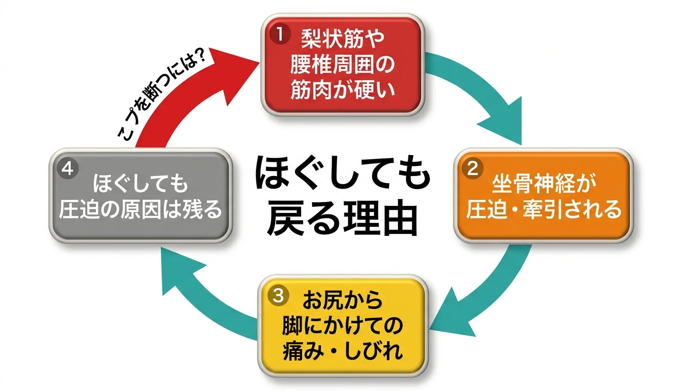 図2：「ほぐしても戻る」悪循環のメカニズム