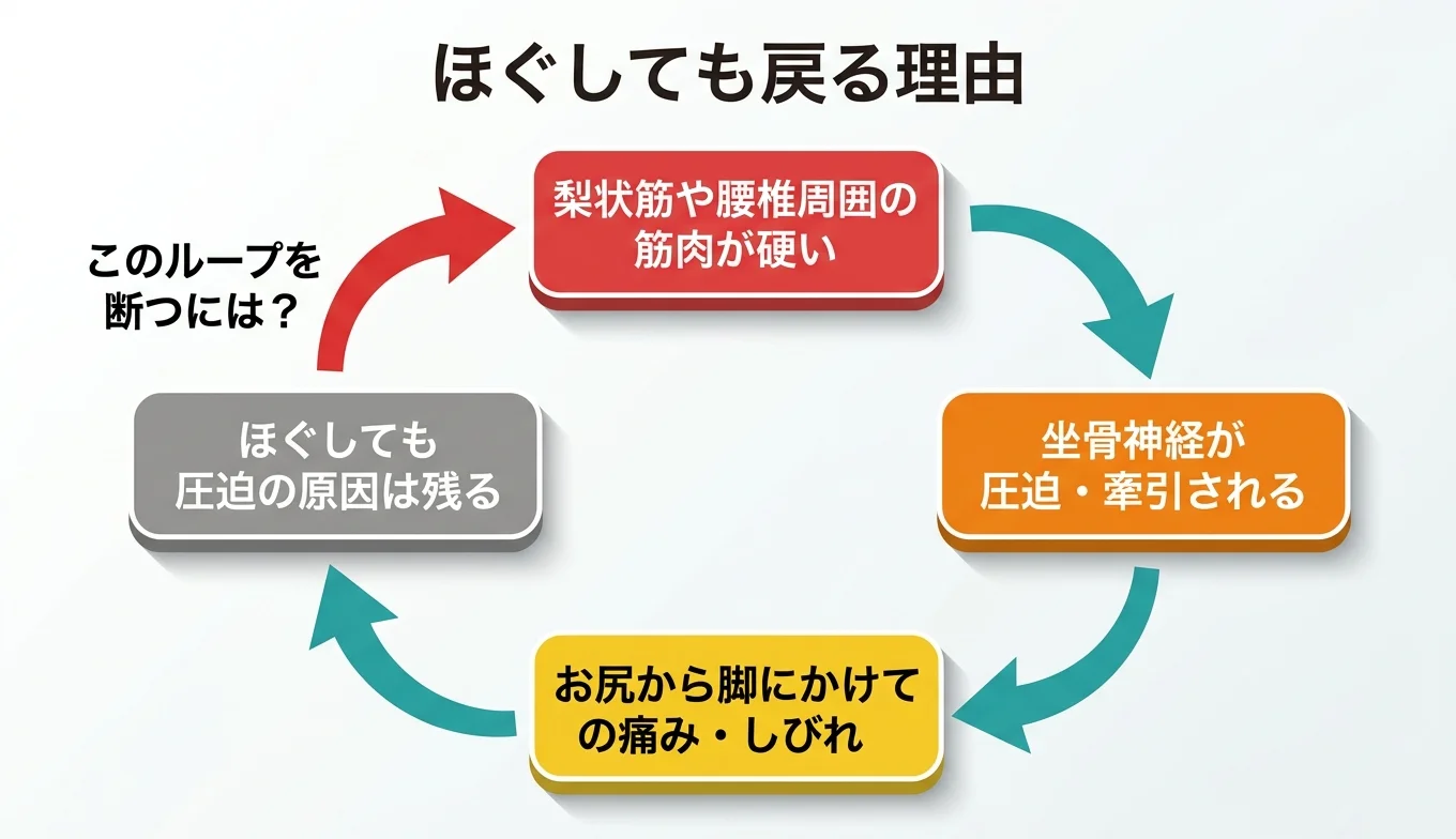 図2：「ほぐしても戻る」悪循環のメカニズム