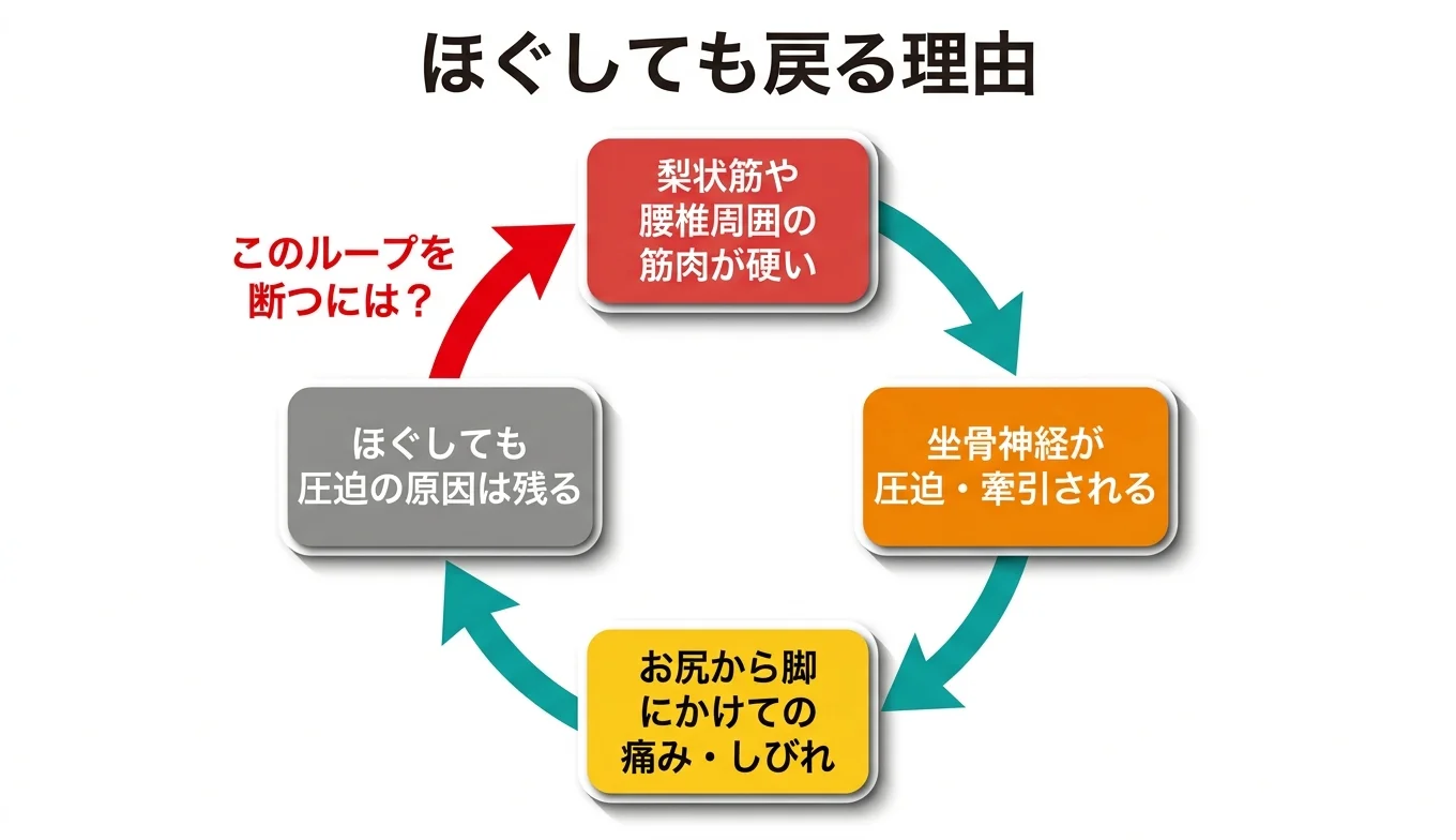 図2：「ほぐしても戻る」悪循環のメカニズム