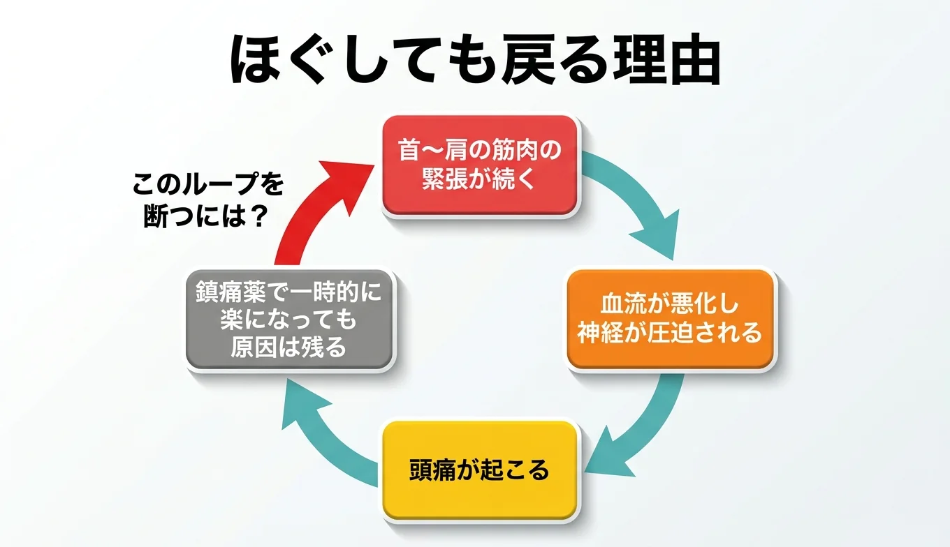 図2：「ほぐしても戻る」悪循環のメカニズム
