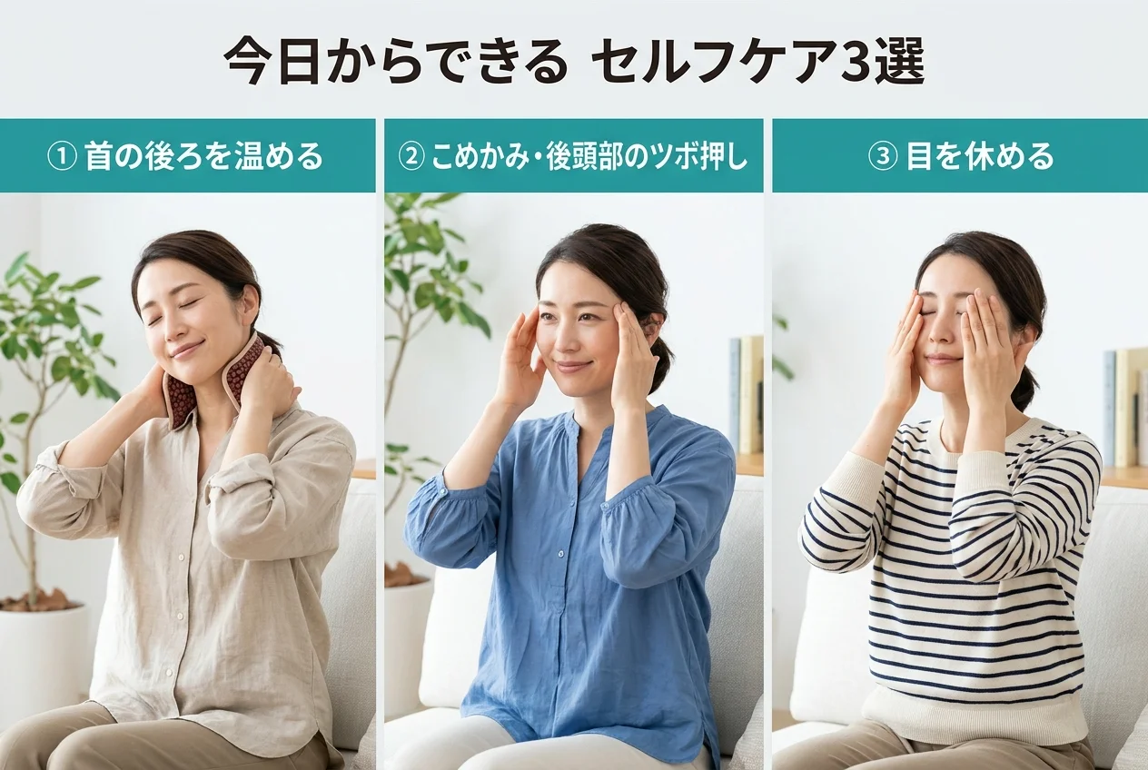 図4：自宅でできる頭痛のセルフケア3選