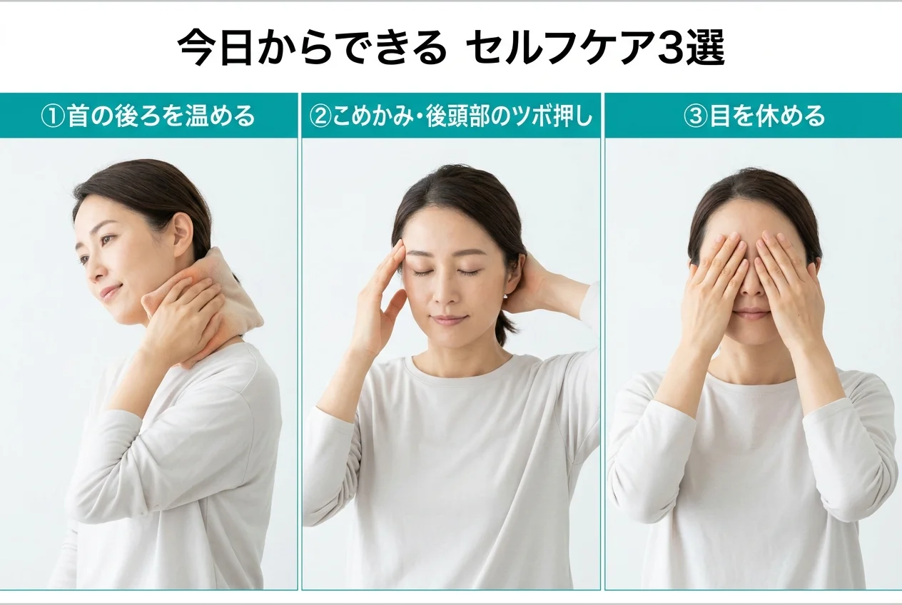 図4：自宅でできる頭痛のセルフケア3選