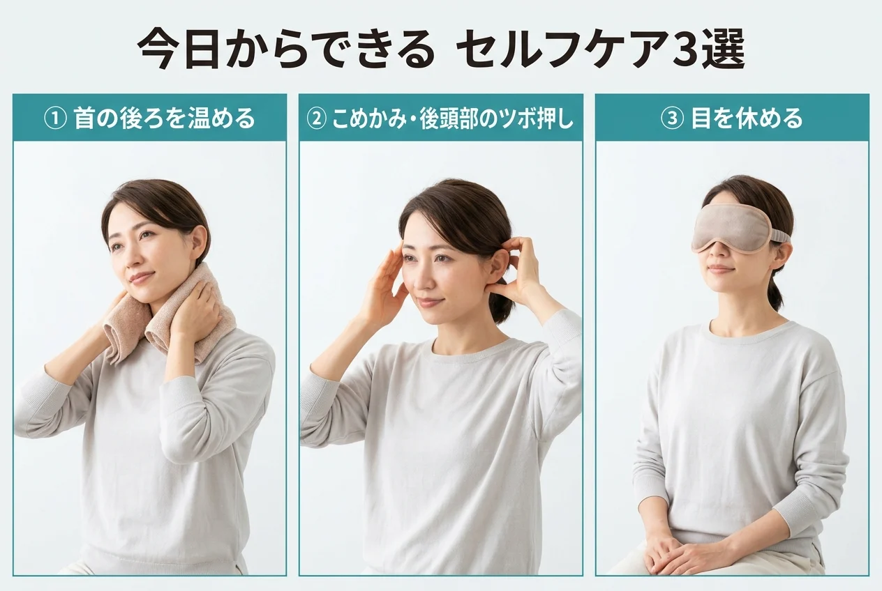 図4：自宅でできる頭痛のセルフケア3選