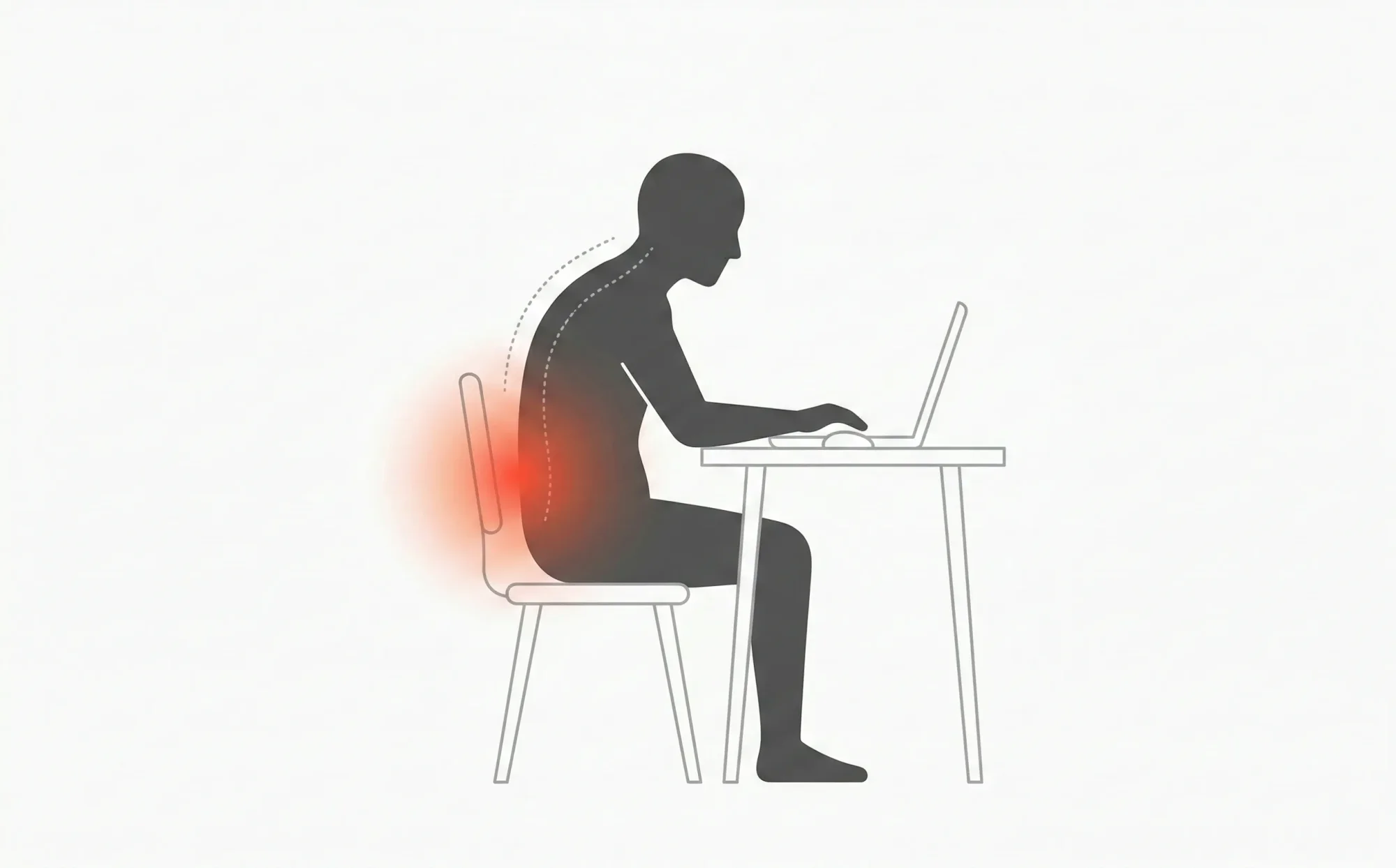 デスクワーク姿勢による腰痛イメージ