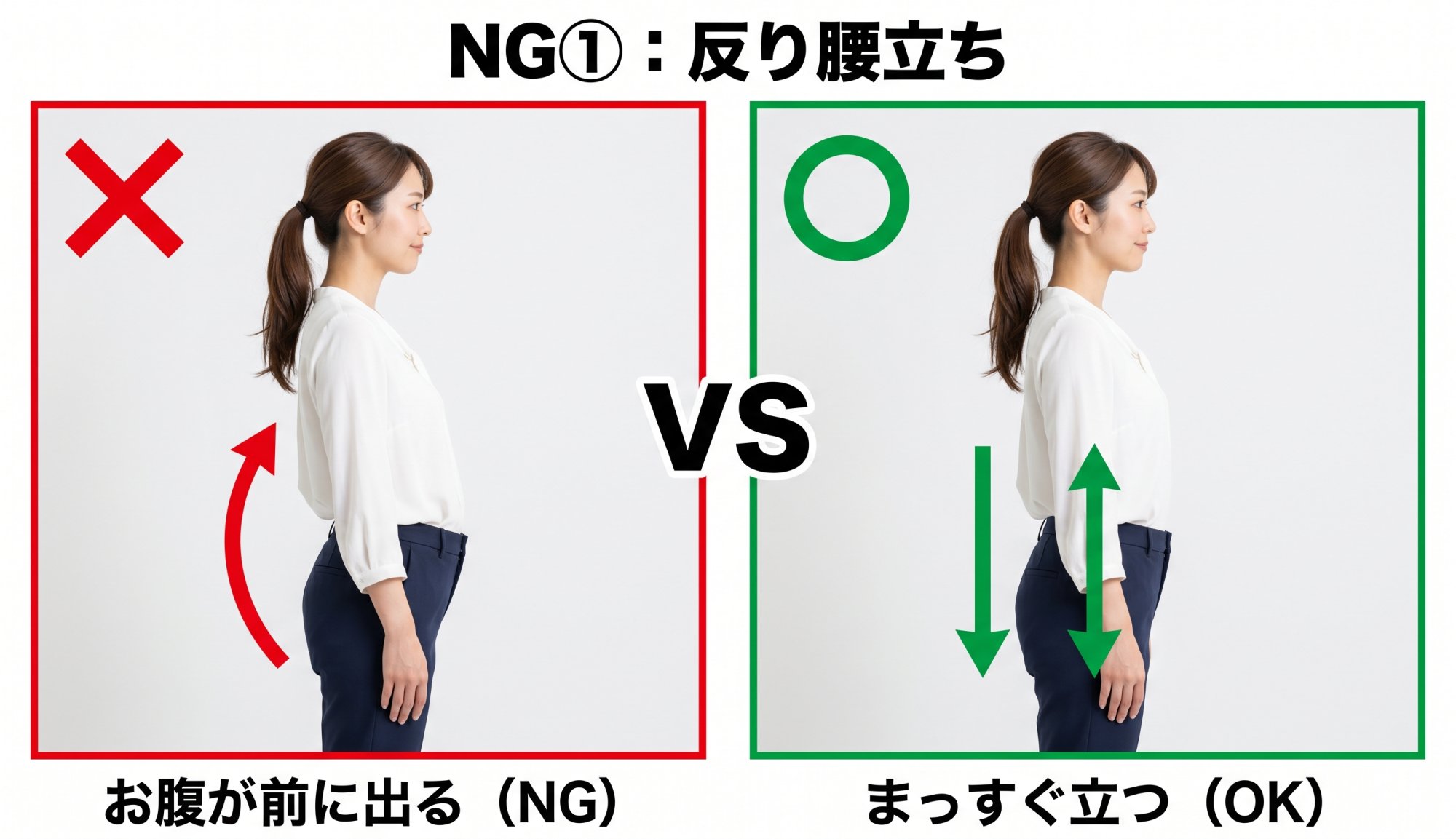 悪い姿勢：反り腰立ち
