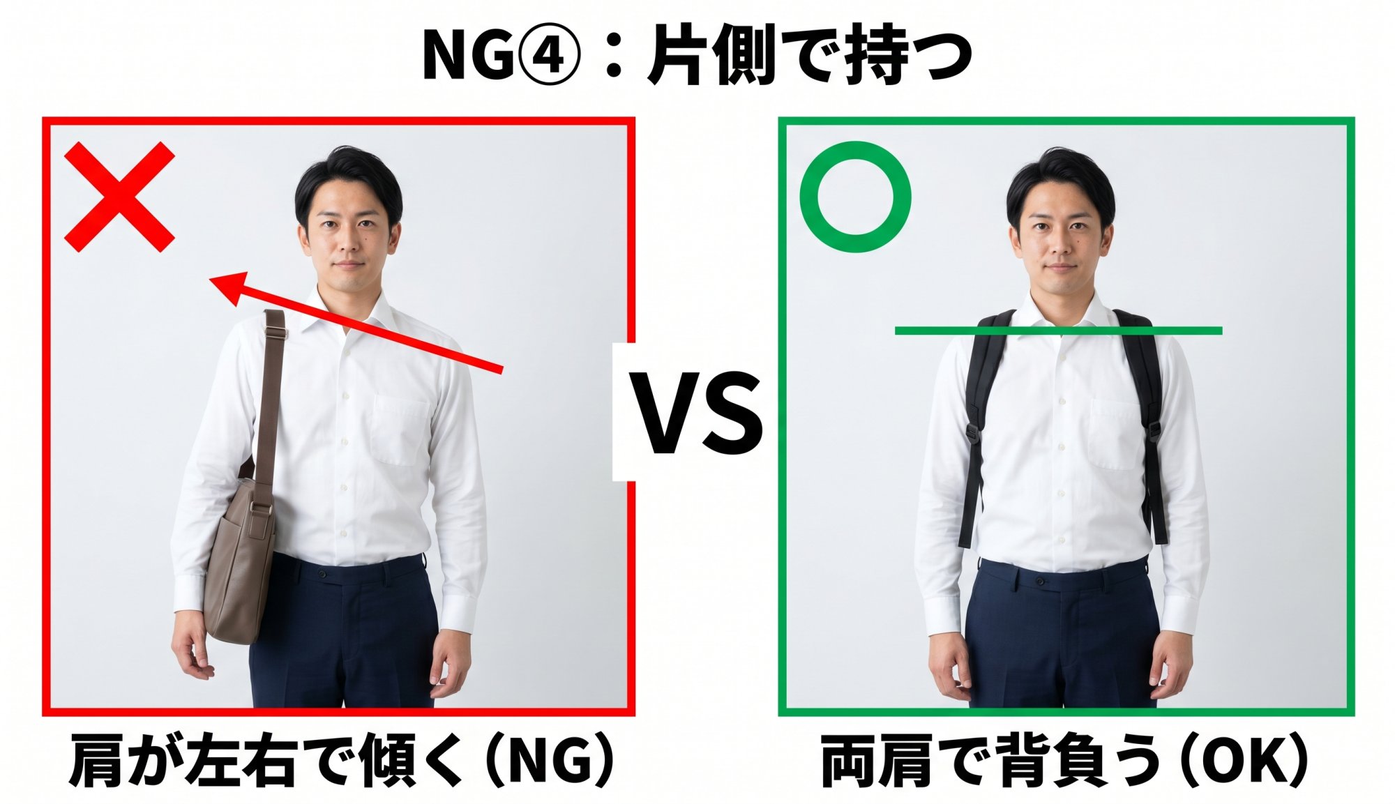 悪い姿勢：片側で持つ