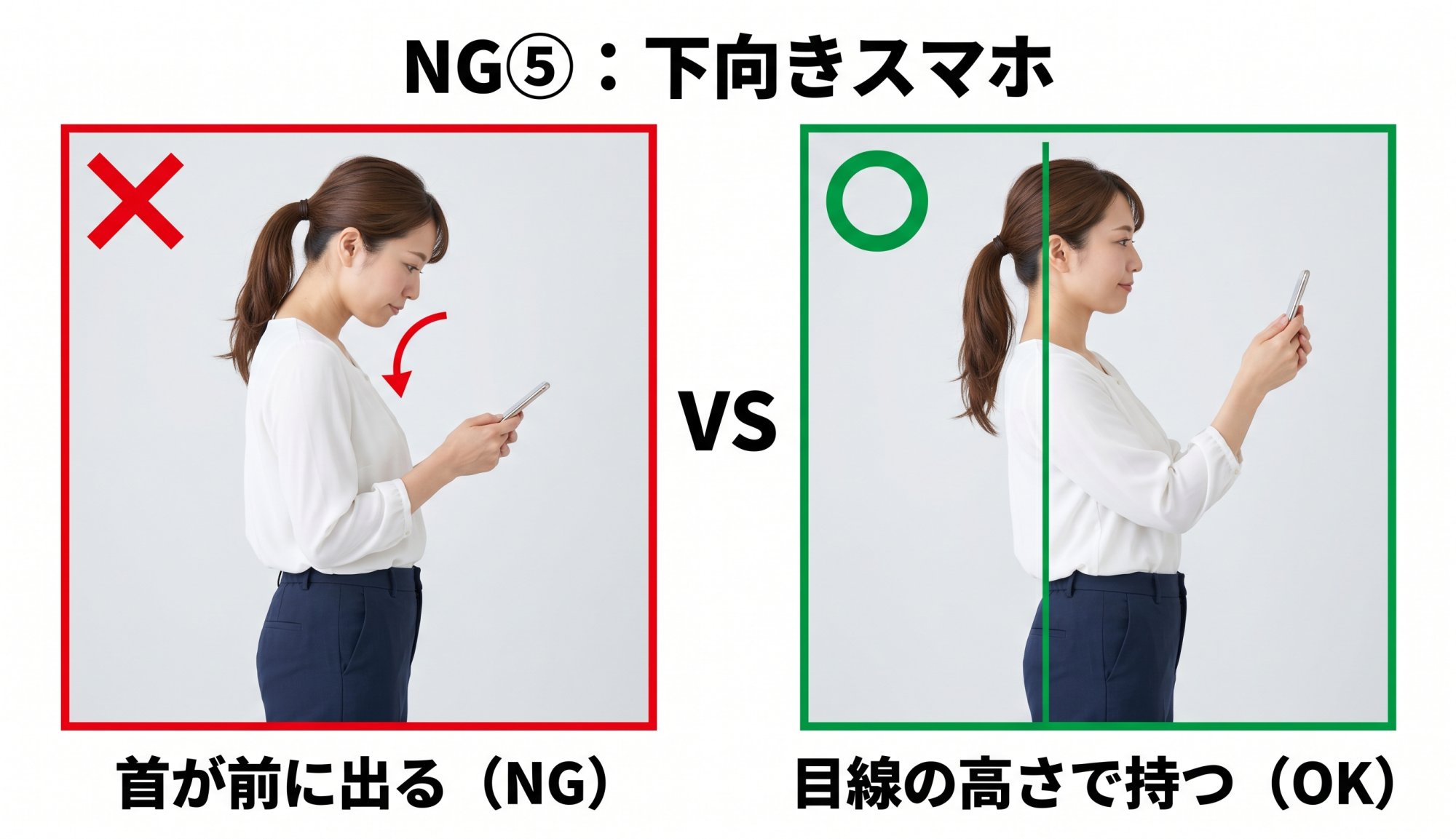 悪い姿勢：下向きスマホ