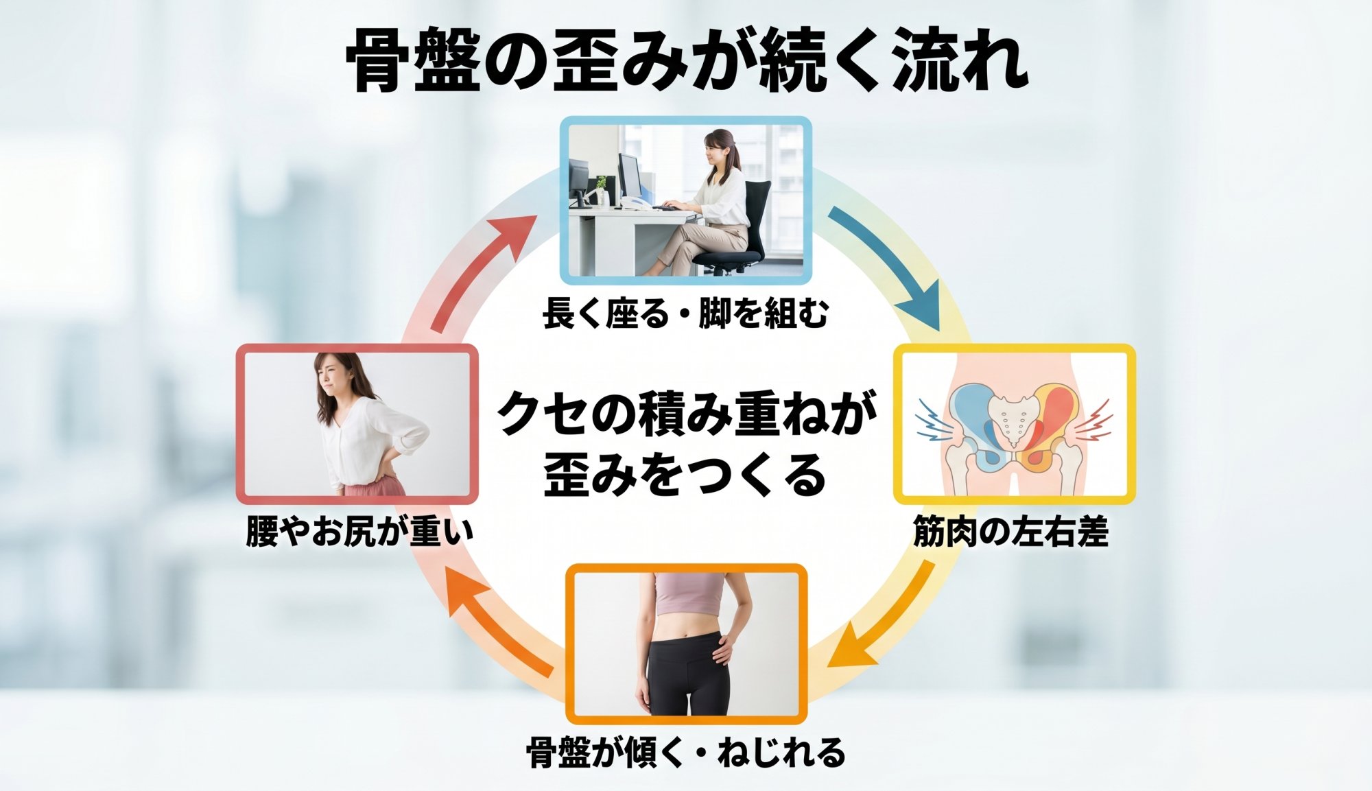 骨盤の歪みが続く流れ