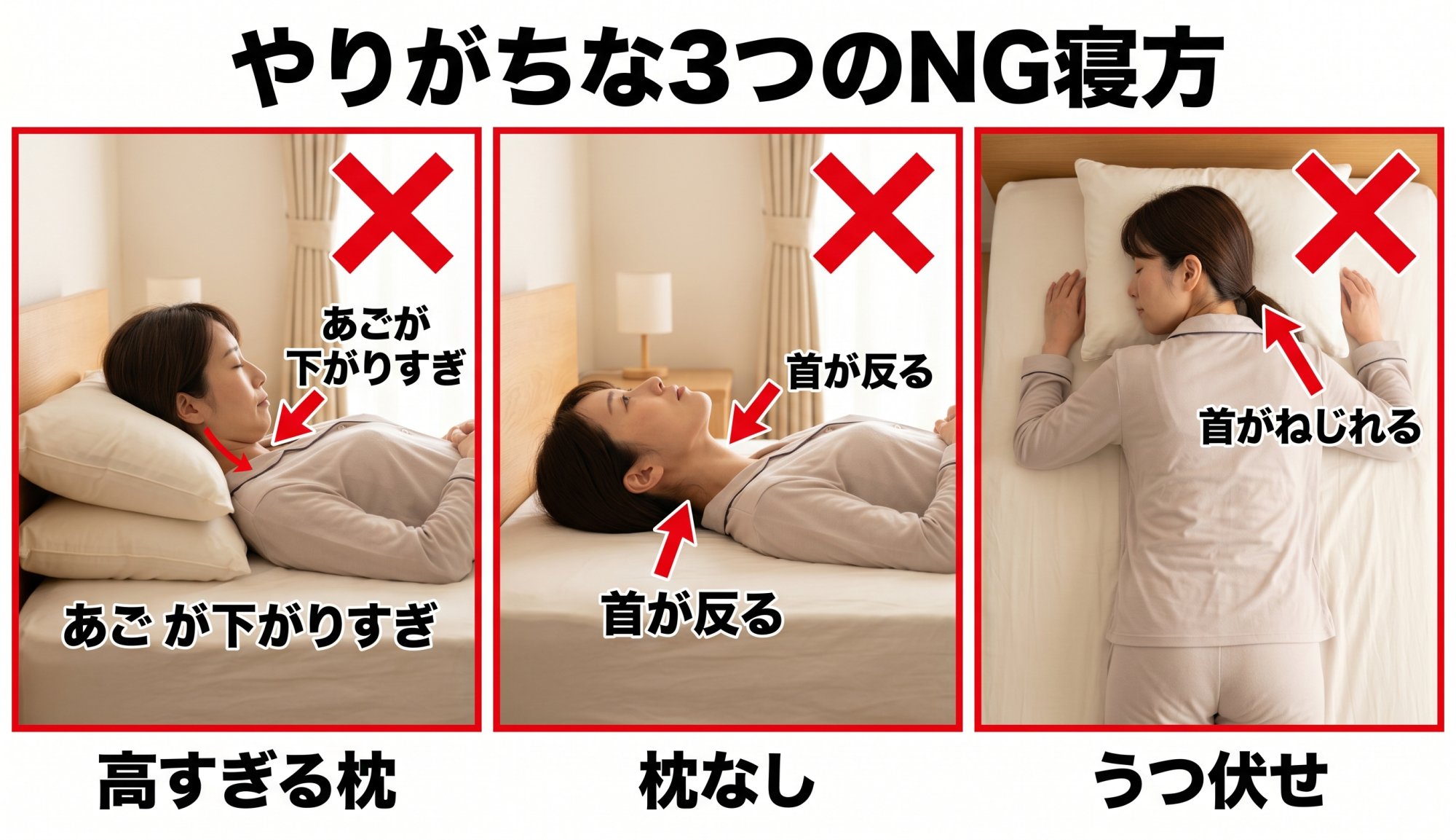 やりがちな3つのNG寝方