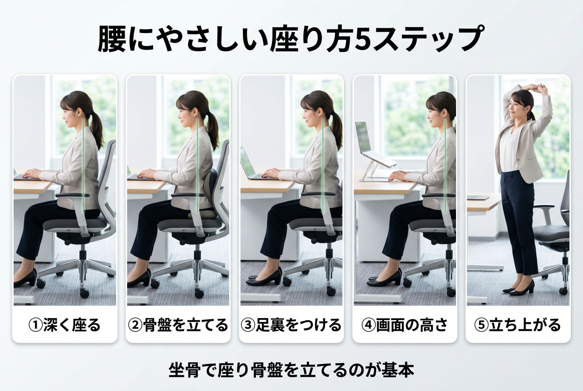 腰にやさしい座り方5ステップ
