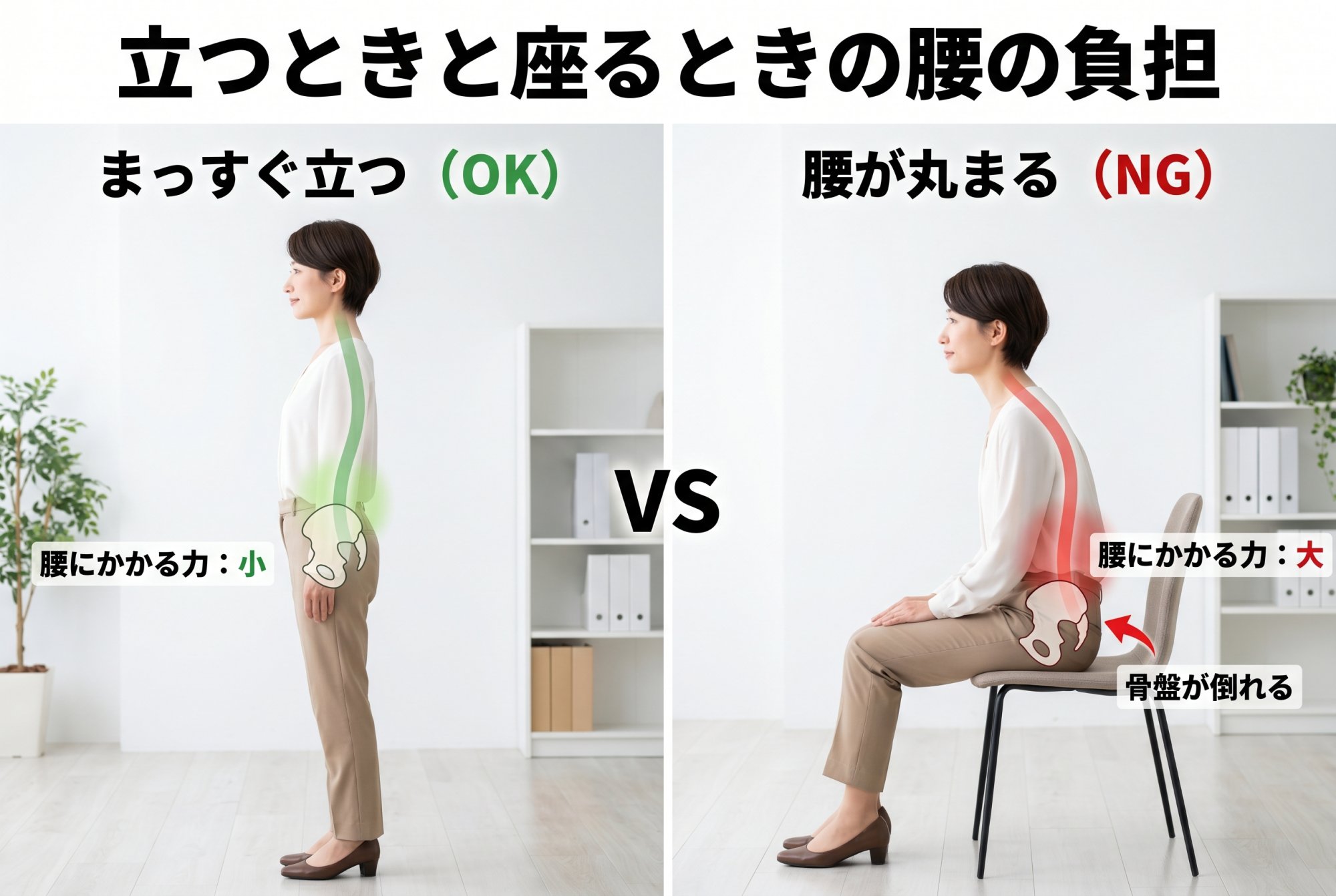 立つときと座るときの腰の負担
