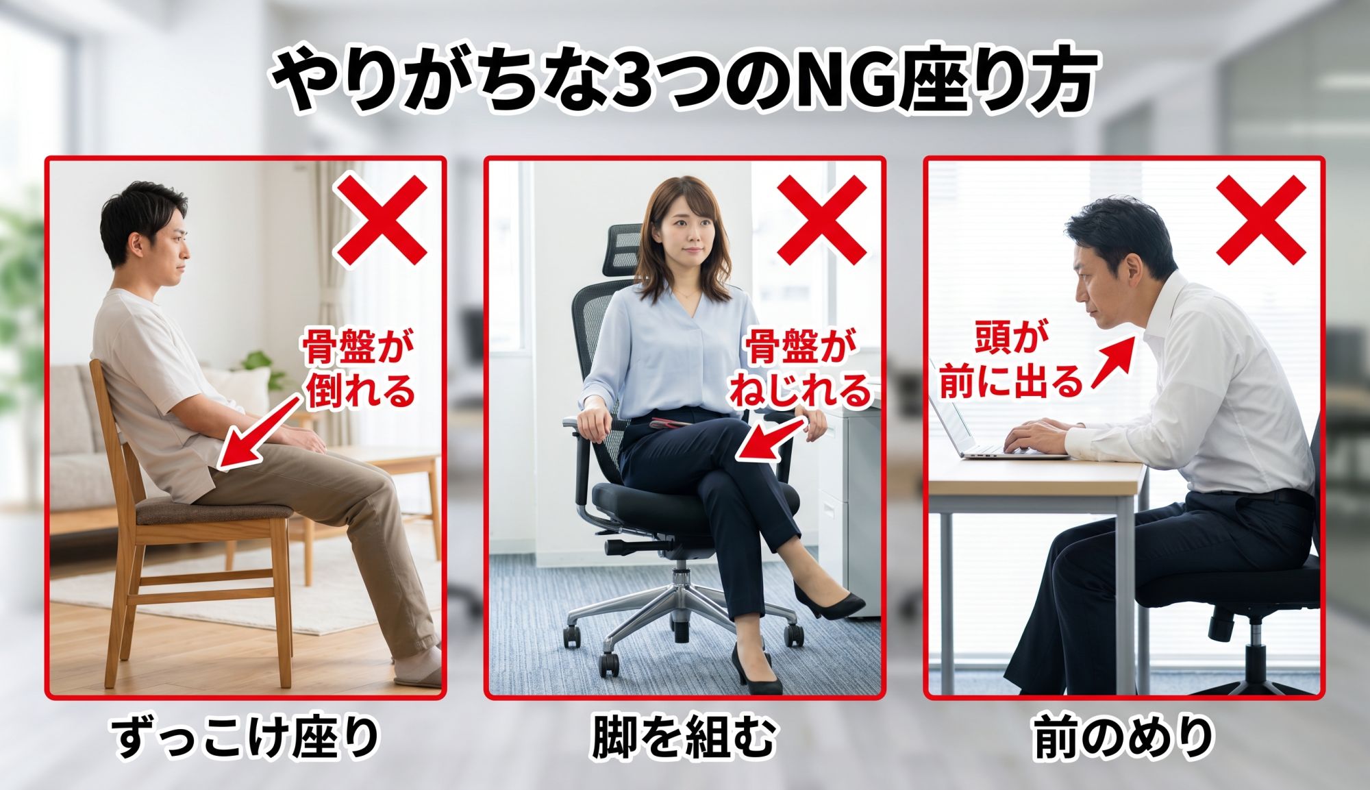 やりがちな3つのNG座り方