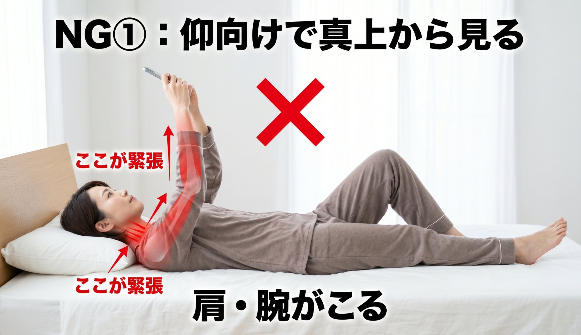 NG①：仰向けで真上から見る