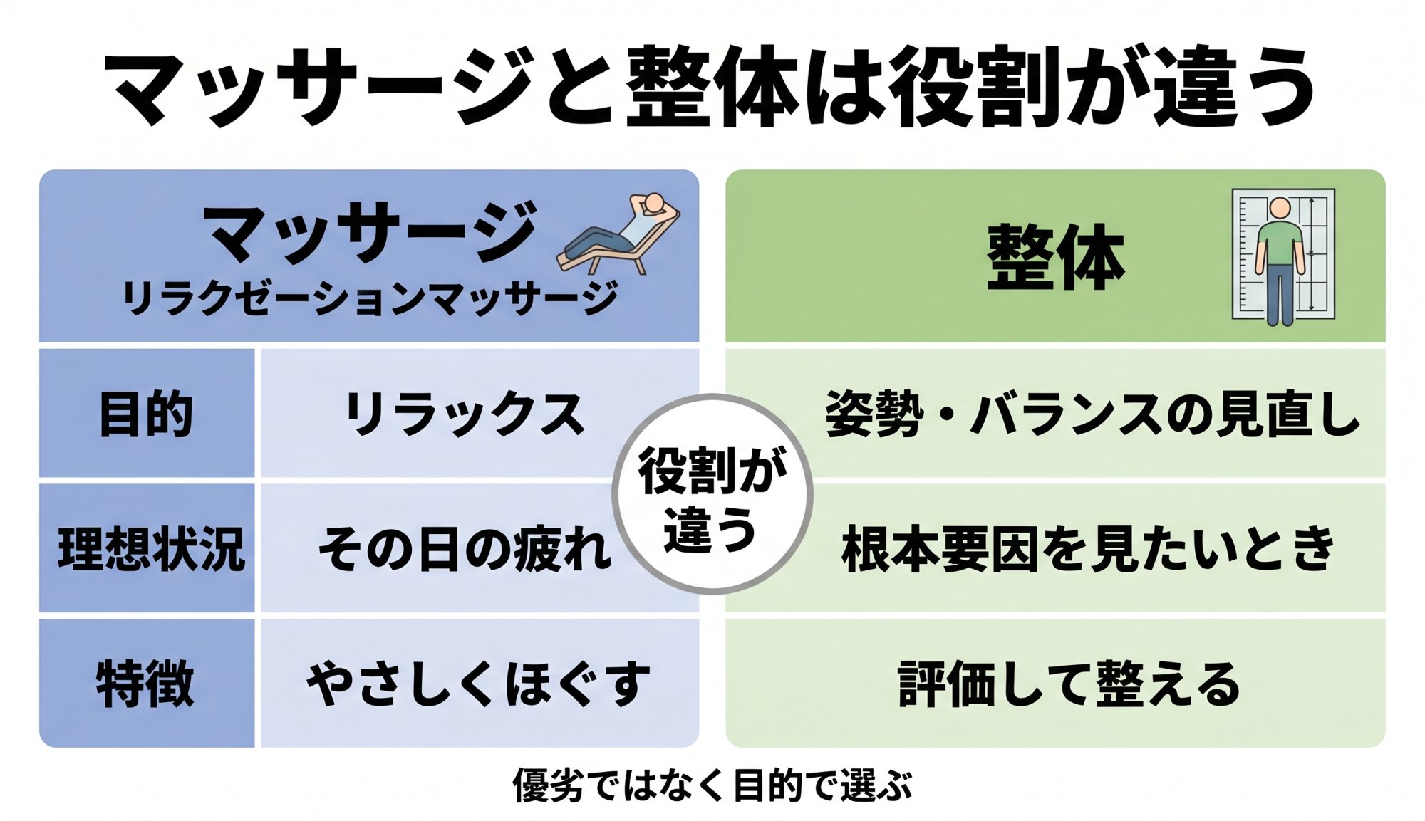 マッサージと整体は役割が違う