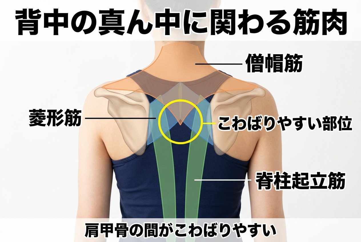 背中の真ん中に関わる筋肉