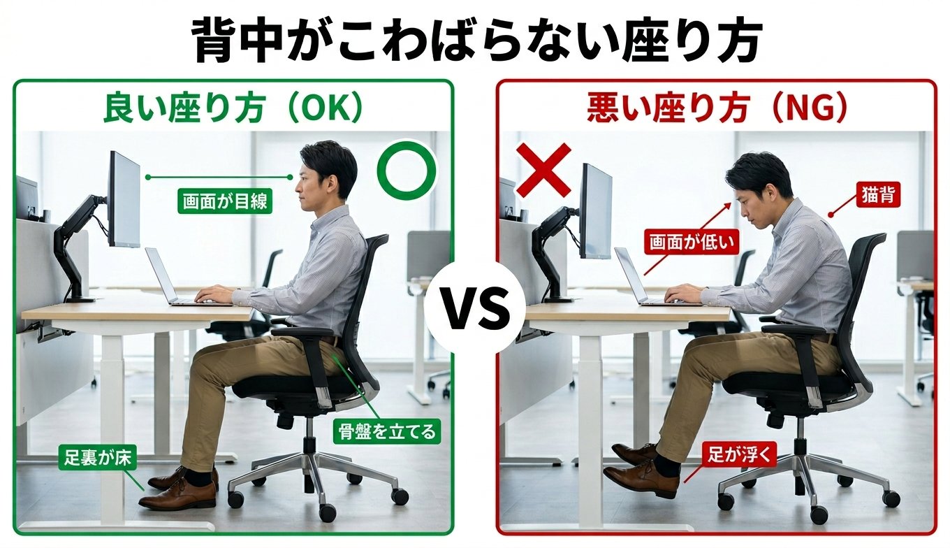 背中がこわばらない座り方