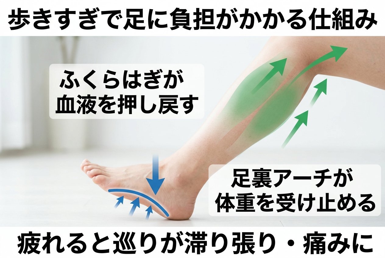 歩きすぎて足に負担がかかる仕組み