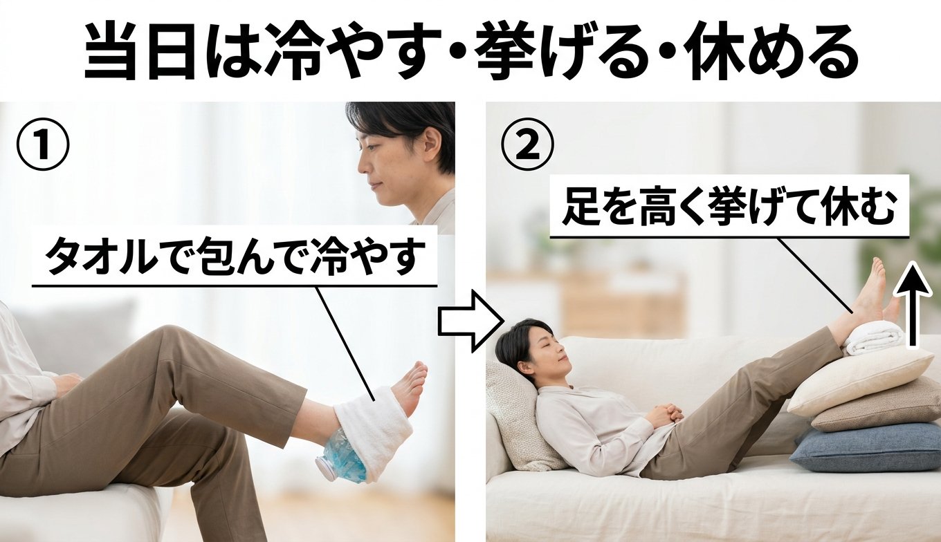 当日は冷やす・挙げる・休める