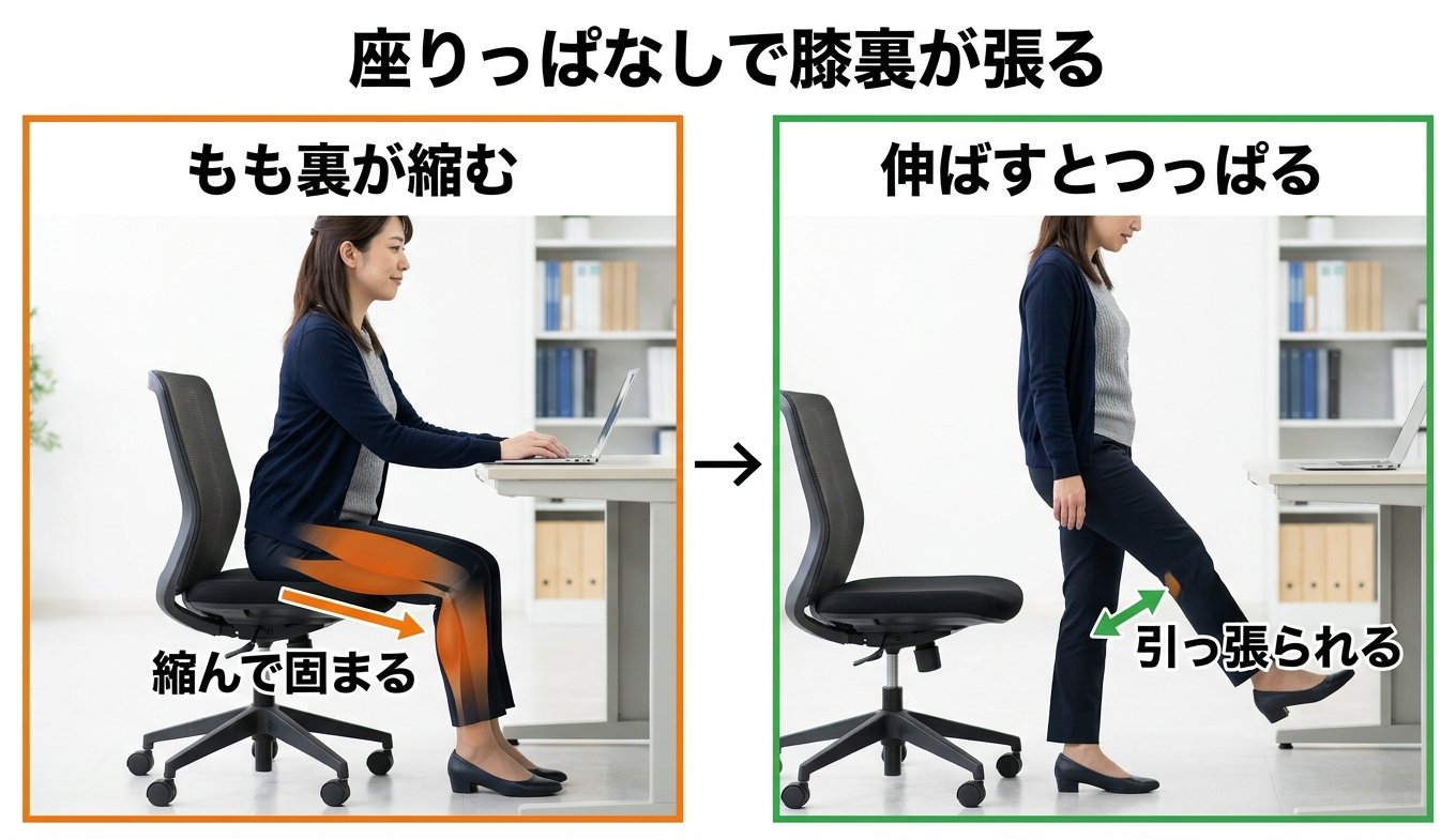 座りっぱなしで膝裏が張る