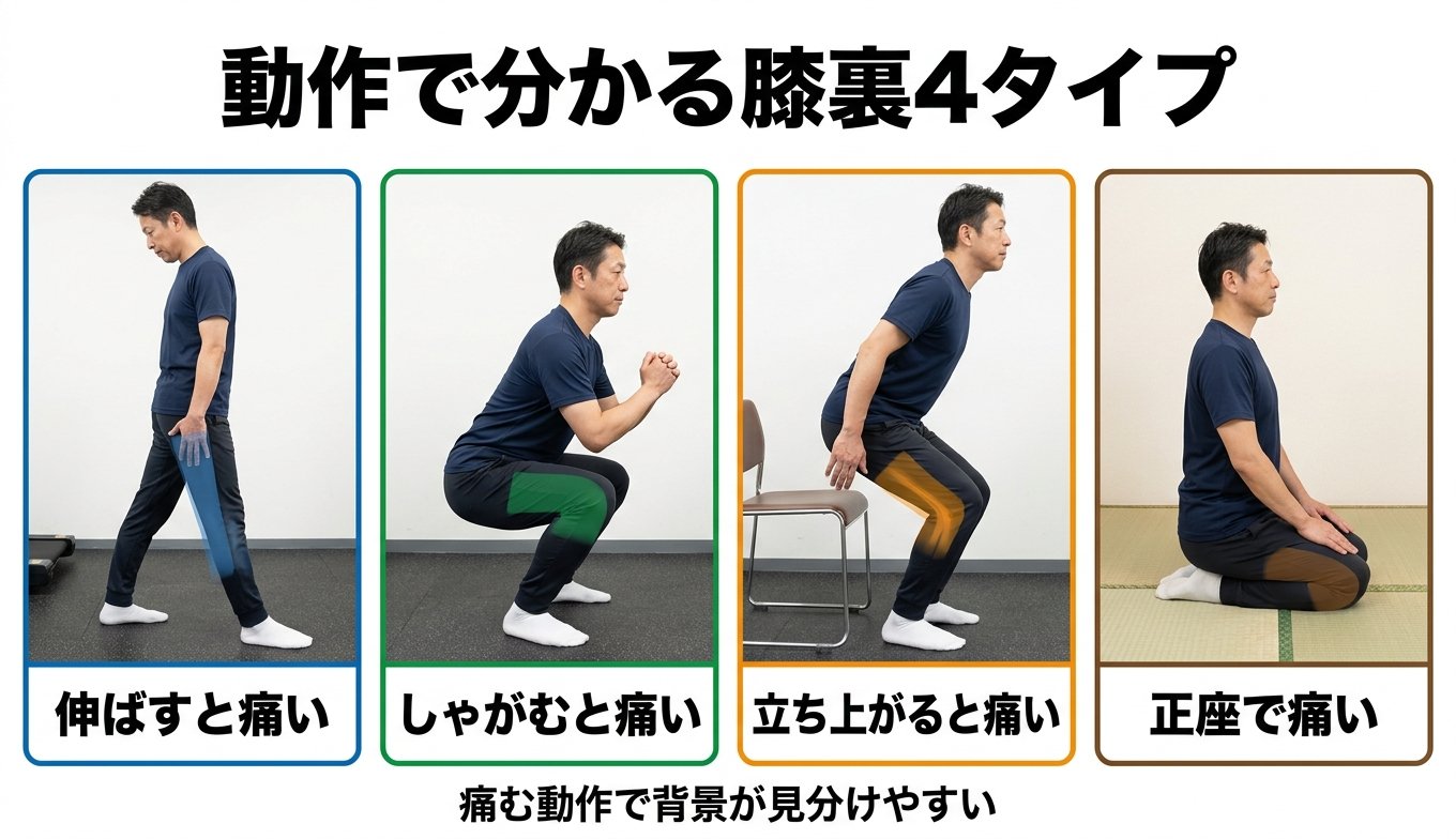動作で分かる膝裏4タイプ
