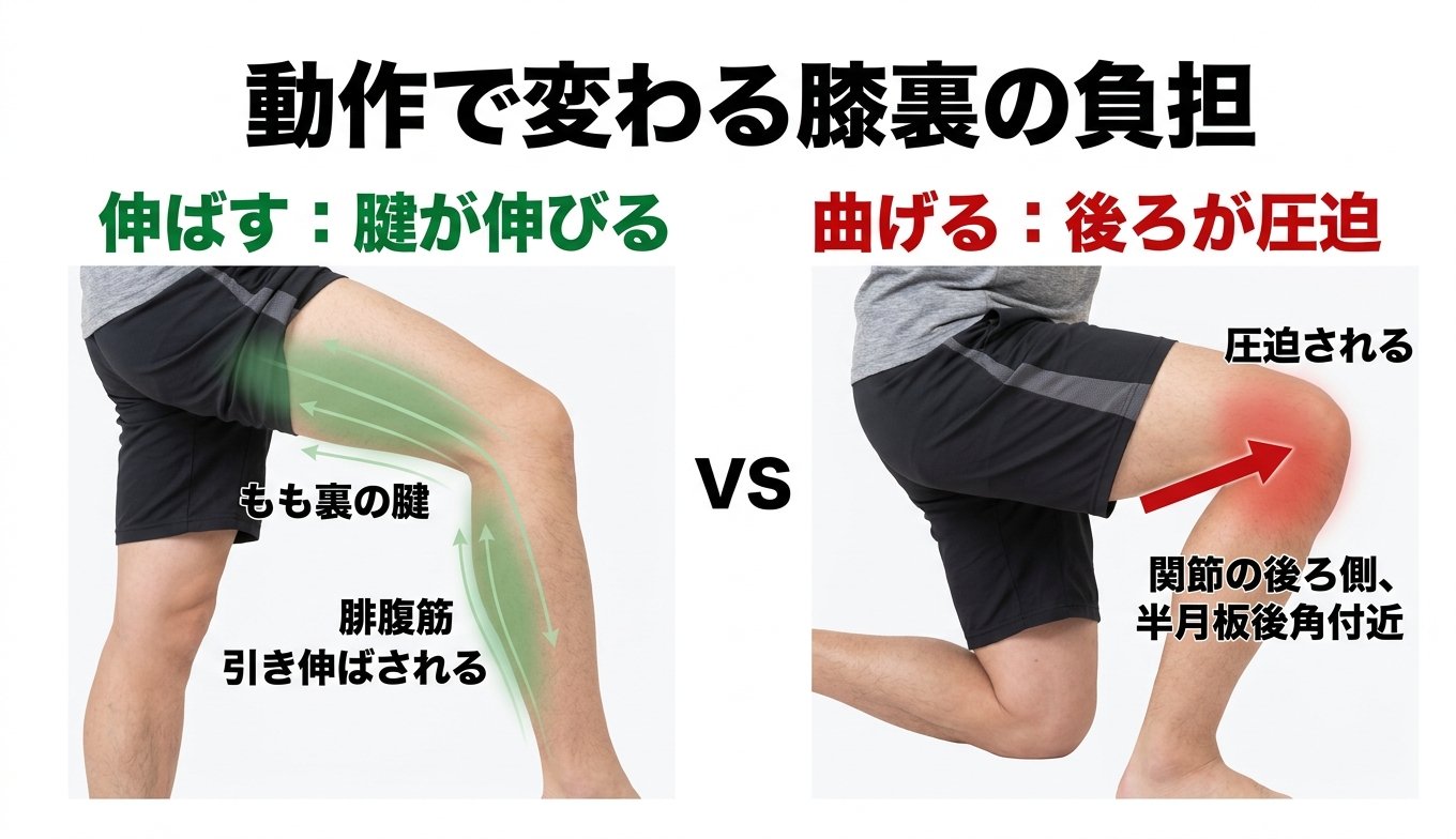 動作で変わる膝裏の負担