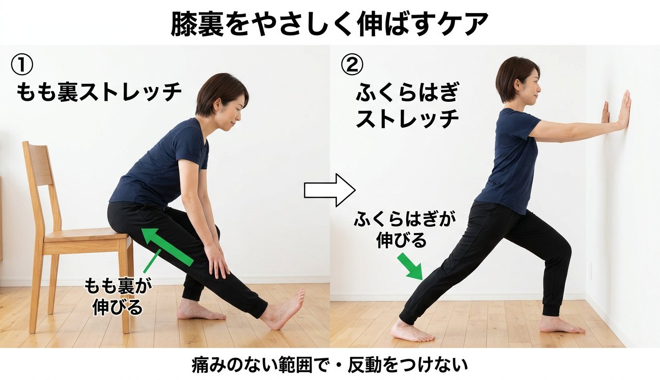 膝裏をやさしく伸ばすケア