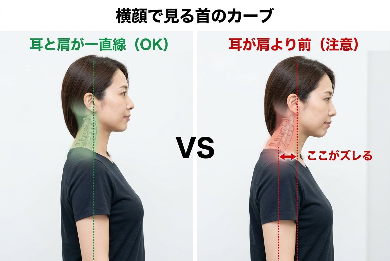 横顔で見る首のカーブ