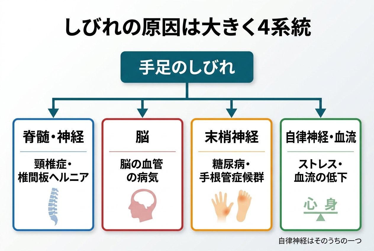 しびれの原因は大きく4系統