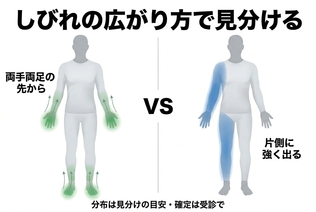 しびれの広がり方で見分ける