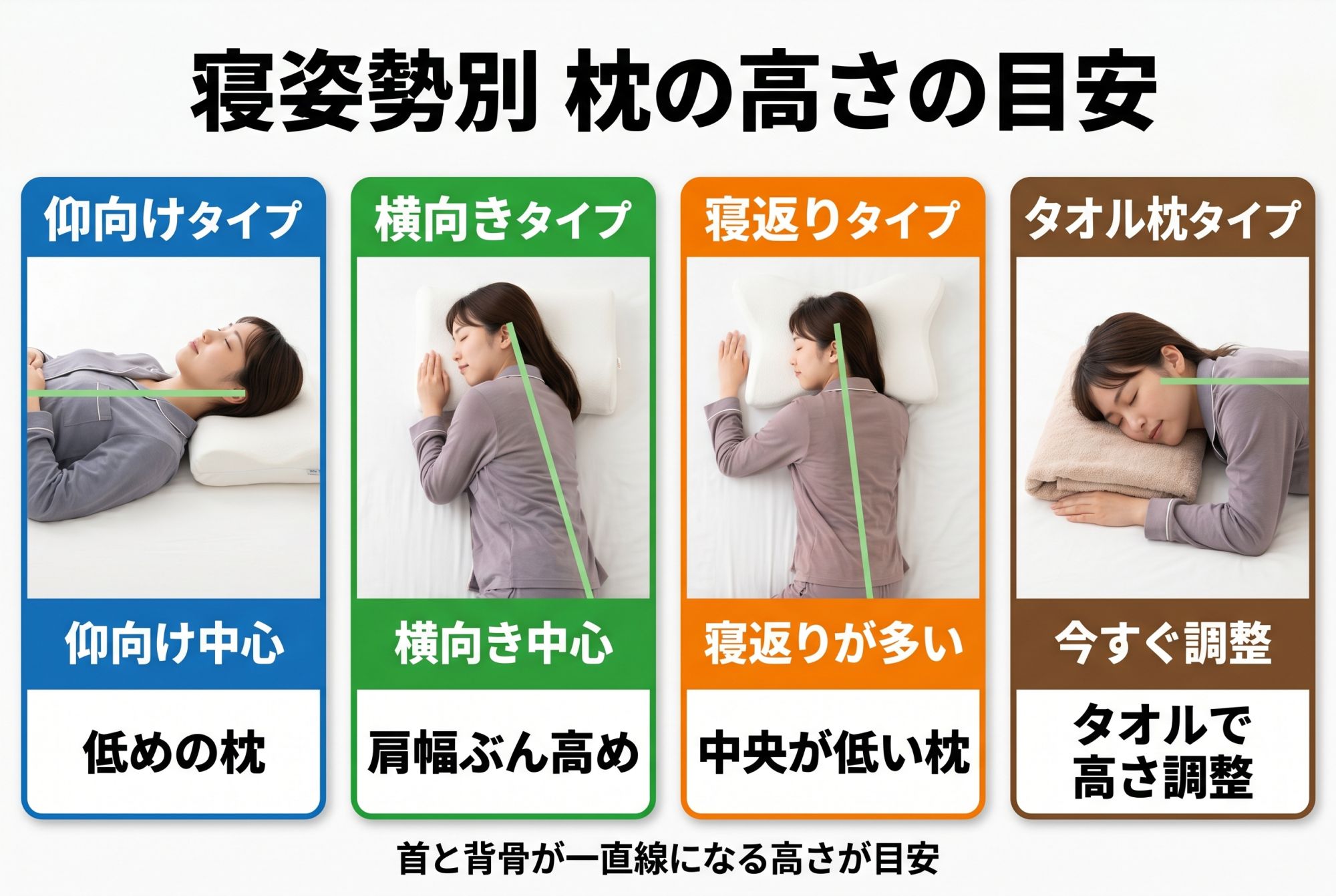 寝姿勢別 枕の高さの目安