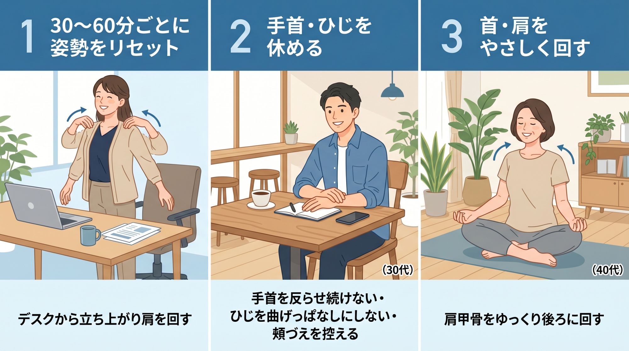 手のしびれセルフケア3つ