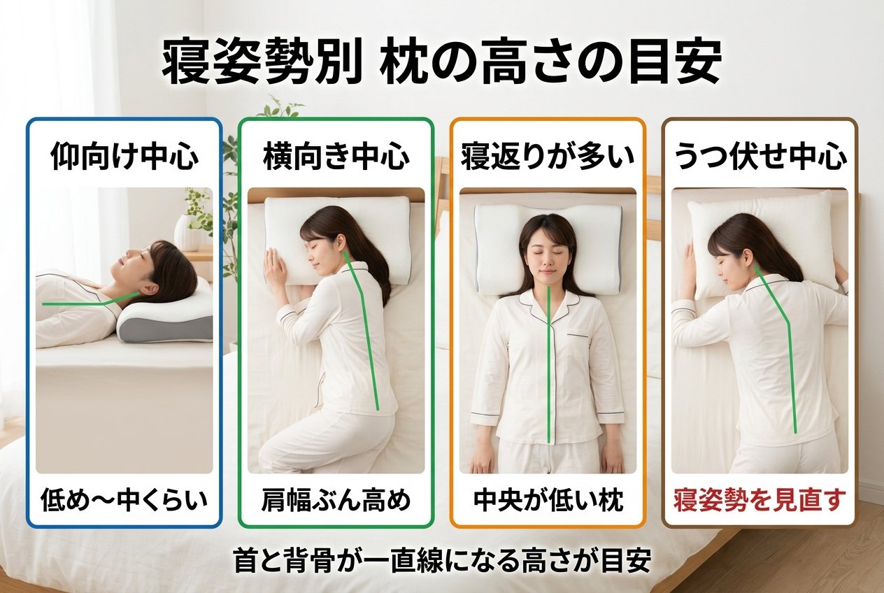 寝姿勢別 枕の高さの目安
