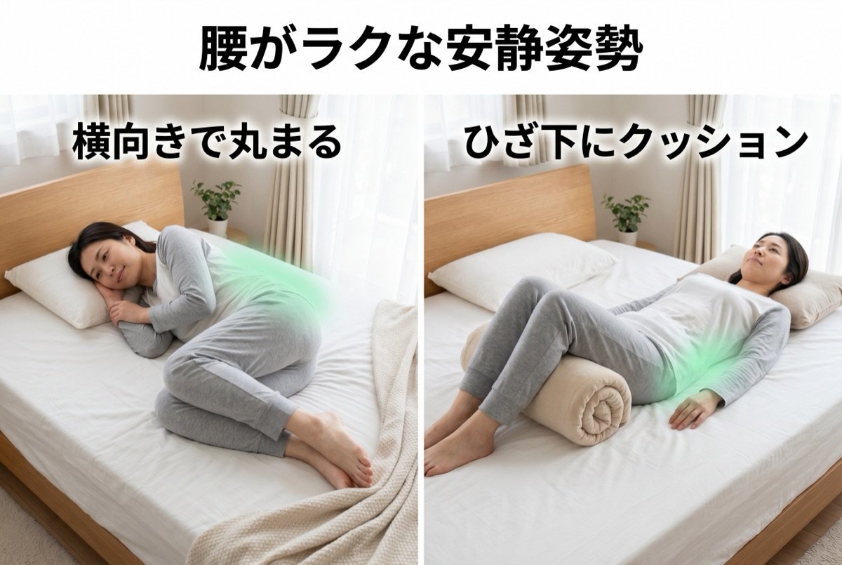 腰がつらいときに楽な休み方の例